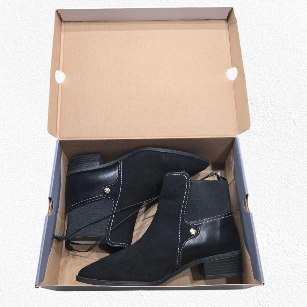 Liz Claiborne Barrington Black Suede Pointed Toe Ankle Booties Size 7.5 M NIB